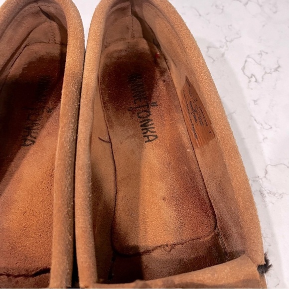 Minnetonka Women's Leather Leopard Calf Hair Kilty Moccasin Driving Loafer 7 - Picture 10 of 12